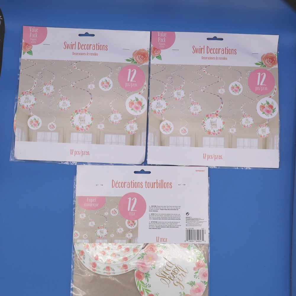 Sweet Baby Girl Swirl Decorations 12 Pcs Party Ceiling Hanging Lot of 3